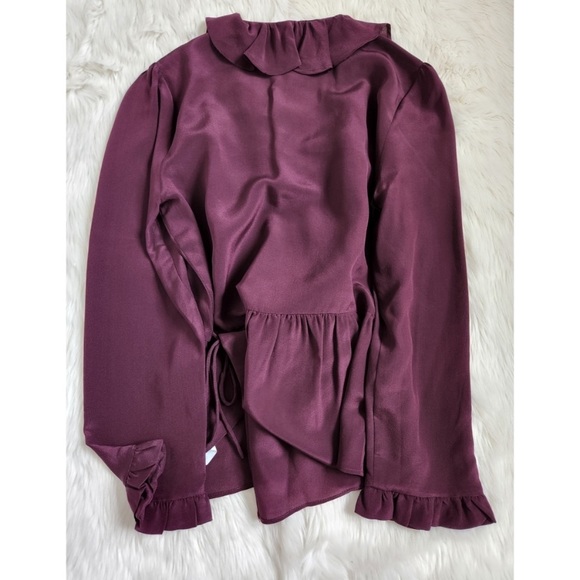 Madewell Burgundy/Maroon Silk Ruffle-Hem Wrap Top - Picture 3 of 5